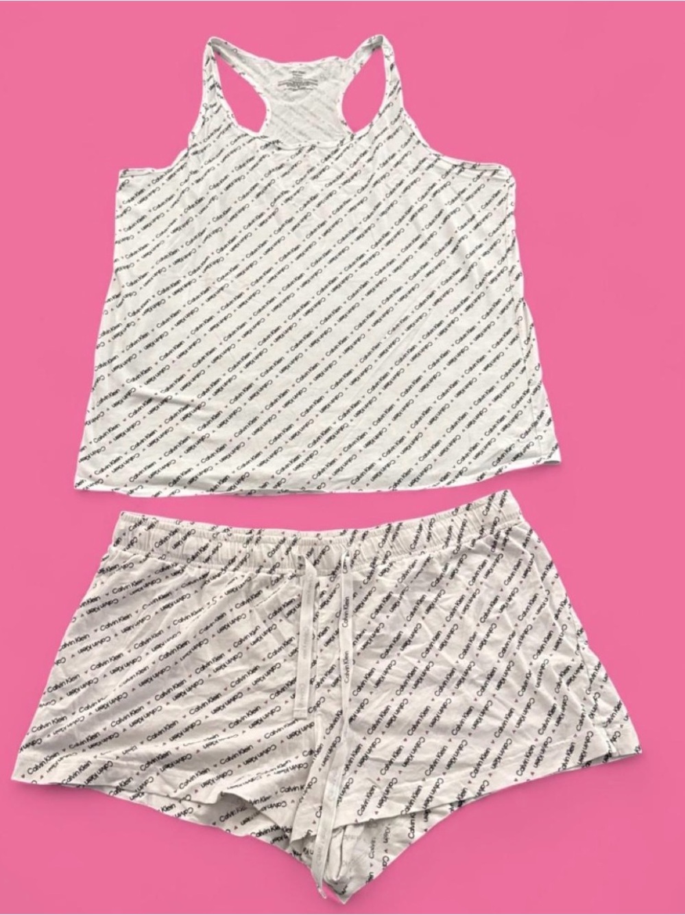 Calvin Klein White Allover Logo Racerback Tank & Shorts Set